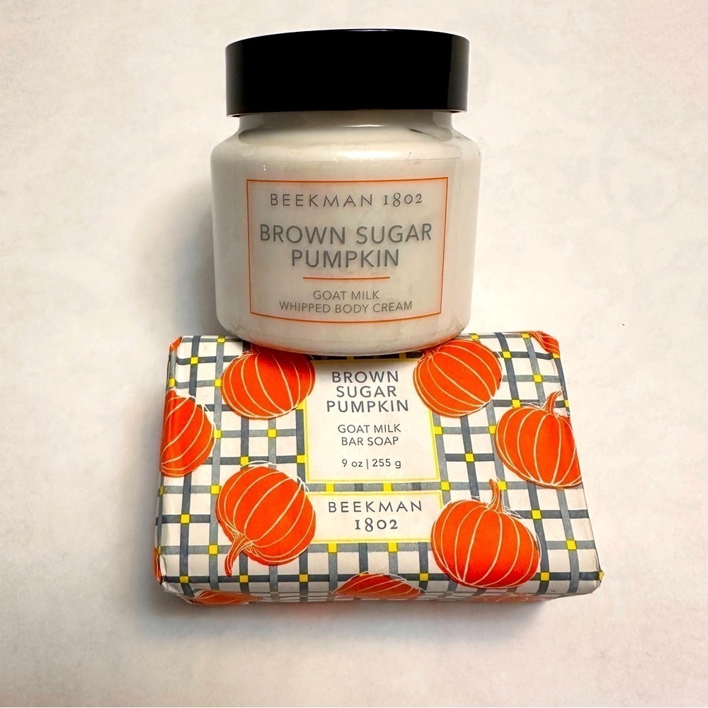 Beekman 1802 Brown Sugar Pumpkin Goat Milk Bar Soap & Whipped Body Cream Bundle